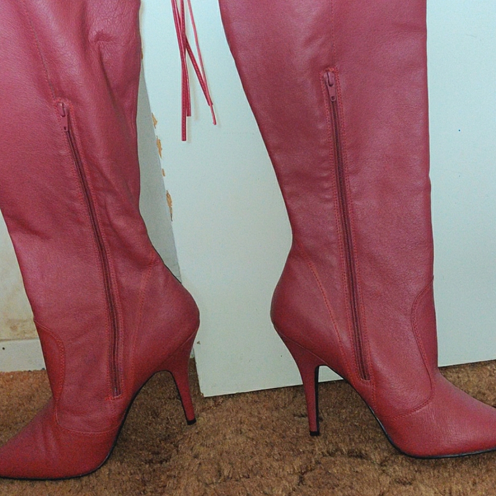 Thigh High Red Leather Boots